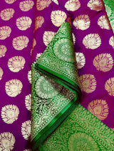 Purple Green Banarasi Traditional Handloom Saree, Zari Weave, Grand Pallu - Kaash
