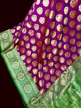 Purple Green Banarasi Traditional Handloom Saree, Zari Weave, Grand Pallu - Kaash