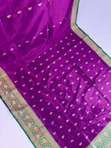 Silk Mark Certified Purple with Green Border saree in pure katan silk with contrasting green border & pallu — Kaash Collection