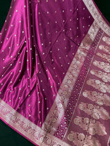Purple Banarasi saree in handloom banarasi mashru saree with muted gold zari weaving on mashru handloom — Kaash Collection