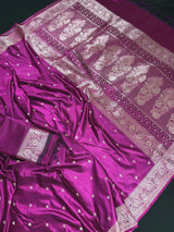 Purple Banarasi saree in handloom banarasi mashru saree with muted gold zari weaving on mashru handloom — Kaash Collection