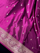 Purple Banarasi saree in handloom banarasi mashru saree with muted gold zari weaving on mashru handloom — Kaash Collection