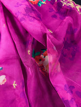 Purple Pink soft organza dupatta with embroidery, sequin, zari & floral prints — Kaash Collection