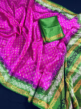 Purple-Pinkish Art Silk with Mehandi Green Border saree in soft art silk with digital prints with mehandi & gold border — Kaash Collection