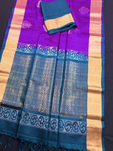 Silk Mark Certified Purple Pure Kanjivaram with Teal Green saree in pure kanjivaram soft silk with butta motifs with contrast teal green pallu — Kaash Collection