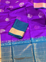 Silk Mark Certified Purple Pure Kanjivaram with Teal Green saree in pure kanjivaram soft silk with butta motifs with contrast teal green pallu — Kaash Collection