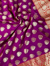 Purple Red Banarasi Handloom Saree with Meenakari Work, Zari Weave, Grand Pallu - Kaash