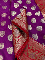 Purple Red Banarasi Handloom Saree with Meenakari Work, Zari Weave, Grand Pallu - Kaash