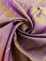 Purple with Yellow hue Pure Kanjivaram Soft Silk Handloom Saree with Orange Pallu and Blouse | Muted Zari Work | SILK MARK CERTIFIED - Kaash