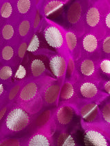 Purplish Pink with Blue & Green Pallu Banarasi saree in banarasi soft silk with wide border with blue-green pallu — Kaash Collection
