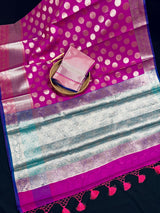 Purplish Pink Color Soft Banarasi Silk Handwoven Saree with Wide Border - Kaash