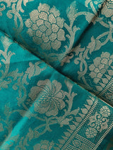 Rama Green Banarasi Silk Floral Designer Dupatta with Muted Gold Zari| Light Weight Dupatta | Stole | Scarf | Benarasi Dupatta - Kaash