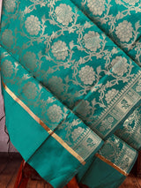 Rama Green Banarasi Silk Floral Designer Dupatta with Muted Gold Zari| Light Weight Dupatta | Stole | Scarf | Benarasi Dupatta - Kaash