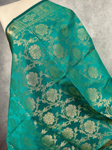 Rama Green Banarasi Silk Floral Designer Dupatta with Muted Gold Zari| Light Weight Dupatta | Stole | Scarf | Benarasi Dupatta - Kaash