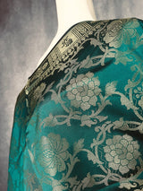 Rama Green Banarasi Silk Floral Designer Dupatta with Muted Gold Zari| Light Weight Dupatta | Stole | Scarf | Benarasi Dupatta - Kaash