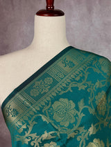 Rama Green Banarasi Silk Floral Designer Dupatta with Muted Gold Zari| Light Weight Dupatta | Stole | Scarf | Benarasi Dupatta - Kaash