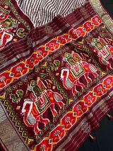 Rani Mukherjee Inspired Rust Color Soft Gajji Silk Saree with Patola Design | Printed Lehariya Patola design with Elephant Motifs - Kaash