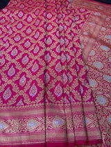 Rani Pink Banarasi saree in handloom banarasi silk with silver & gold zari floral jaal — Kaash Collection