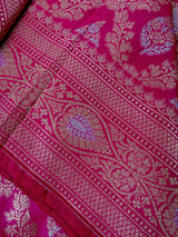 Rani Pink Banarasi saree in handloom banarasi silk with silver & gold zari floral jaal — Kaash Collection