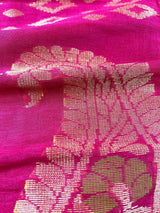 Rani Pink Linen Cotton Silk saree in linen blend cotton silk with zari weaving with meenakari work — Kaash Collection