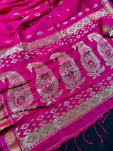 Rani Pink Linen Cotton Silk saree in linen blend cotton silk with zari weaving with meenakari work — Kaash Collection