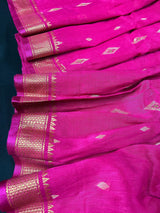 Rani Pink Color Linen blend with Cotton Silk Handloom Saree with Minakari Work | Linen Saree | Gift for Her | Kaash Collection - Kaash