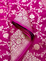 Rani Pink Pure Khaddi Georgette Silk Saree with Floral Jaal Zari Weave - Kaash