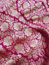 Rani Pink Pure Khaddi Georgette Silk Saree with Floral Jaal Zari Weave - Kaash