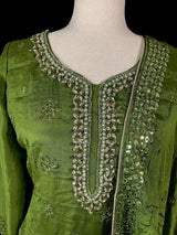 Readymade 3pcs Suit in Mehandi Green Color For Women with Handwork - Kaash