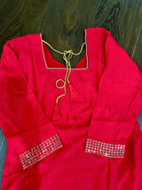 Readymade 3pcs Suit in Red Color For Women with Handwork - Kaash