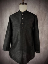 Readymade Black Color Raw Silk Men Short Kurta - Kaash