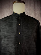 Readymade Black Color Raw Silk Men Short Kurta - Kaash