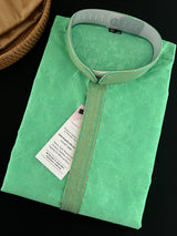 Readymade Men's Stylish Green Color Kurta Pajama for Men with Intricate Self Design - Kaash