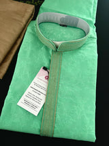 Readymade Men's Stylish Green Color Kurta Pajama for Men with Intricate Self Design - Kaash