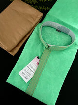 Readymade Men's Stylish Green Color Kurta Pajama for Men with Intricate Self Design - Kaash