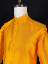 Readymade Mustard Yellow Color Raw Silk Men Short Kurta - Kaash
