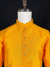 Readymade Mustard Yellow Color Raw Silk Men Short Kurta - Kaash