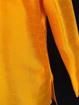 Readymade Mustard Yellow Color Raw Silk Men Short Kurta - Kaash