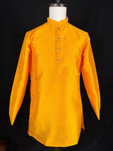 Readymade Mustard Yellow Color Raw Silk Men Short Kurta - Kaash