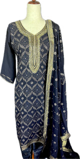 Navy Blue readymade salwar kameez for women — pure georgette kameez, pant bottom, soft georgette silk dupatta — Kaash Collection