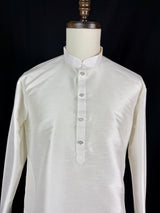 Readymade White Color Raw Silk Men Short Kurta - Kaash