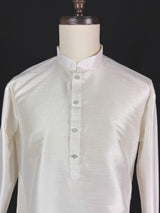 Readymade White Color Raw Silk Men Short Kurta - Kaash