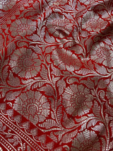 Red and Hot Pink Mashru Silk Saree, Muted Gold Zari Weave - Kaash