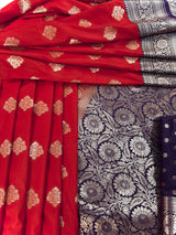 Red & Purple Banarasi saree in pure banarasi semi katan silk with copper zari weave with floral pattern — Kaash Collection