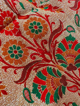 Red Banarasi Dupion Bandhani saree in banarasi semi dupion silk with bandhani tie-dye with meenakari & floral border — Kaash Collection