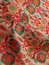 Red Color Banarasi Dupion Bandhani Silk Saree | Red Bandhej Saree | Authentic Bandhani Saree | Muted Zari Weave | Minakari Work - Kaash