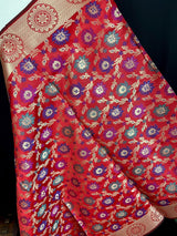 Red Semi Banarasi Floral Meenakari dupatta in semi banarasi soft silk with floral jaal with meenakari & gold zari — Kaash Collection