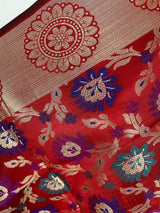 Red Color Banarasi Silk Dupatta - Floral Jaal with Meenakari - Gold Zari Weaving Dupatta - Dupatta Gift For Her - Dupatta for Lehenga - Kaash