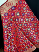 Red Color Banarasi Silk Dupatta - Floral Jaal with Meenakari - Gold Zari Weaving Dupatta - Dupatta Gift For Her - Dupatta for Lehenga - Kaash