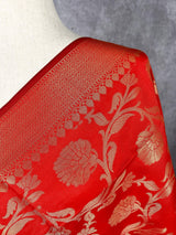 Red Banarasi Floral Jaal dupatta in soft silk (non-pure) with floral jaal with zari weaving — Kaash Collection